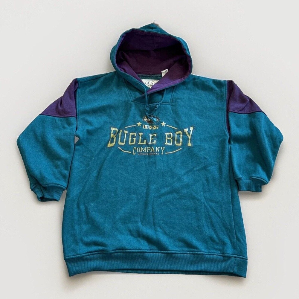 Vintage Bugle Boy Hoodie Youth XL Sweatshirt Colorblock Fleece‎ 90s Pullover